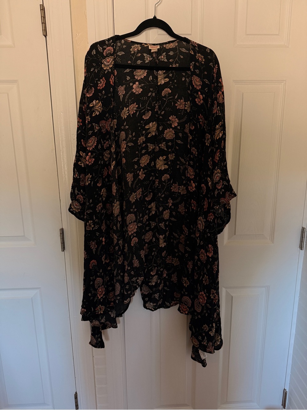 Mossimo Supply Co. Black Sheer Floral Cardigan with Pink and Cream Blooms